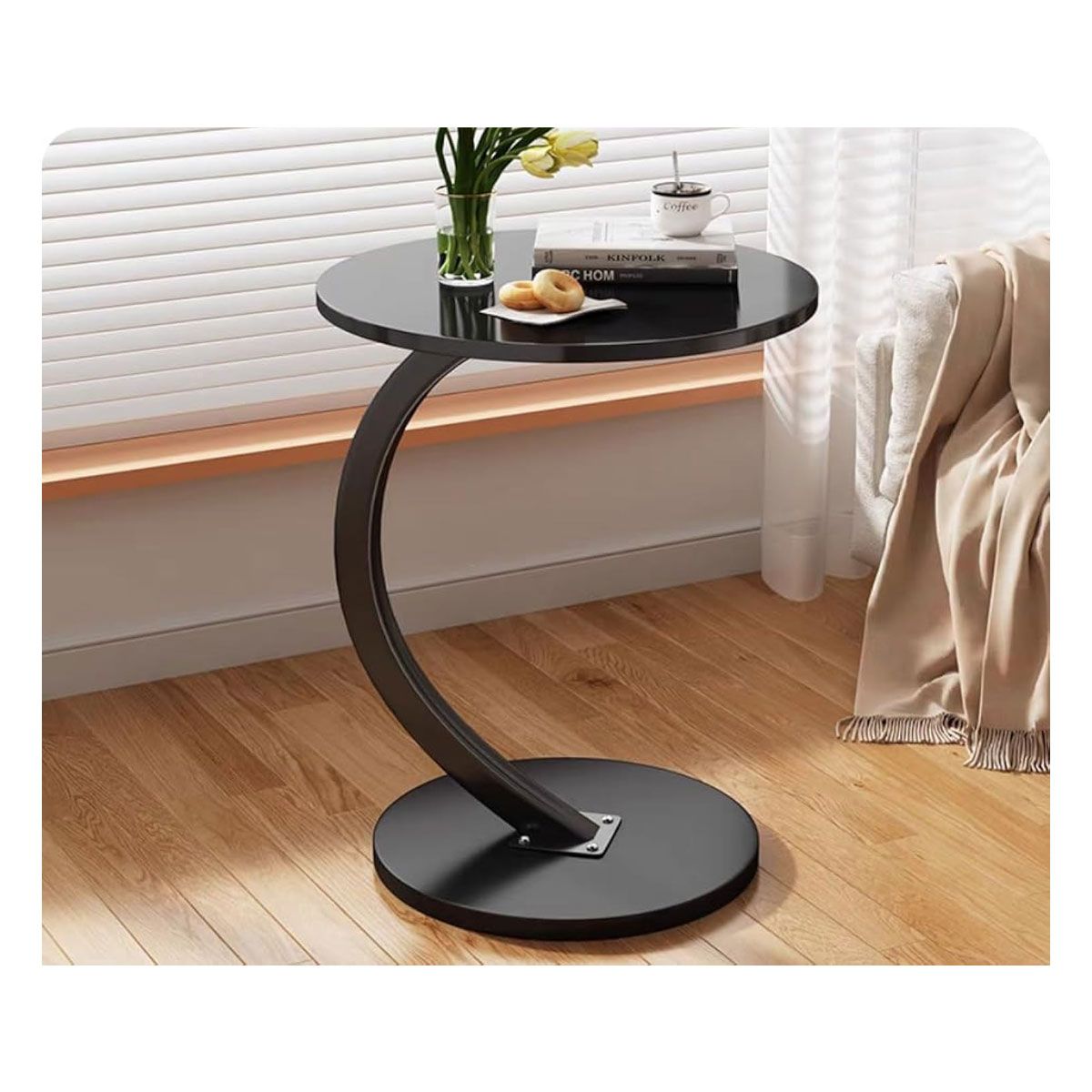 GENERICO - Mesa Tipo C Redonda Comedor Dormitorio Sala Moderna Madera N VF1013