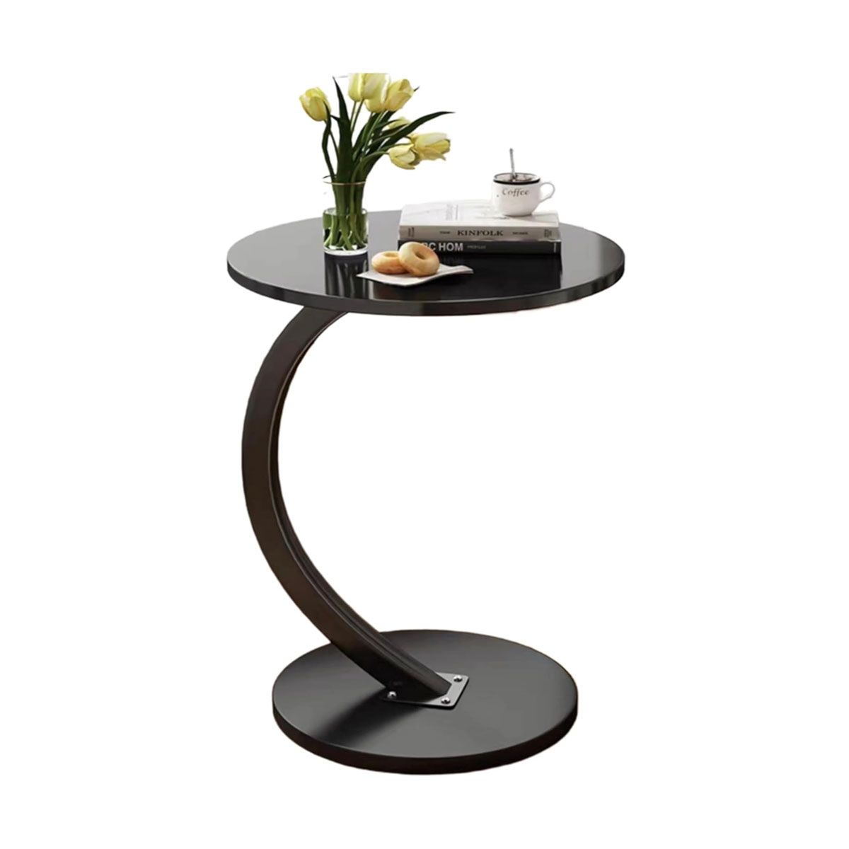 GENERICO - Mesa Tipo C Redonda Comedor Dormitorio Sala Moderna Madera N VF1013