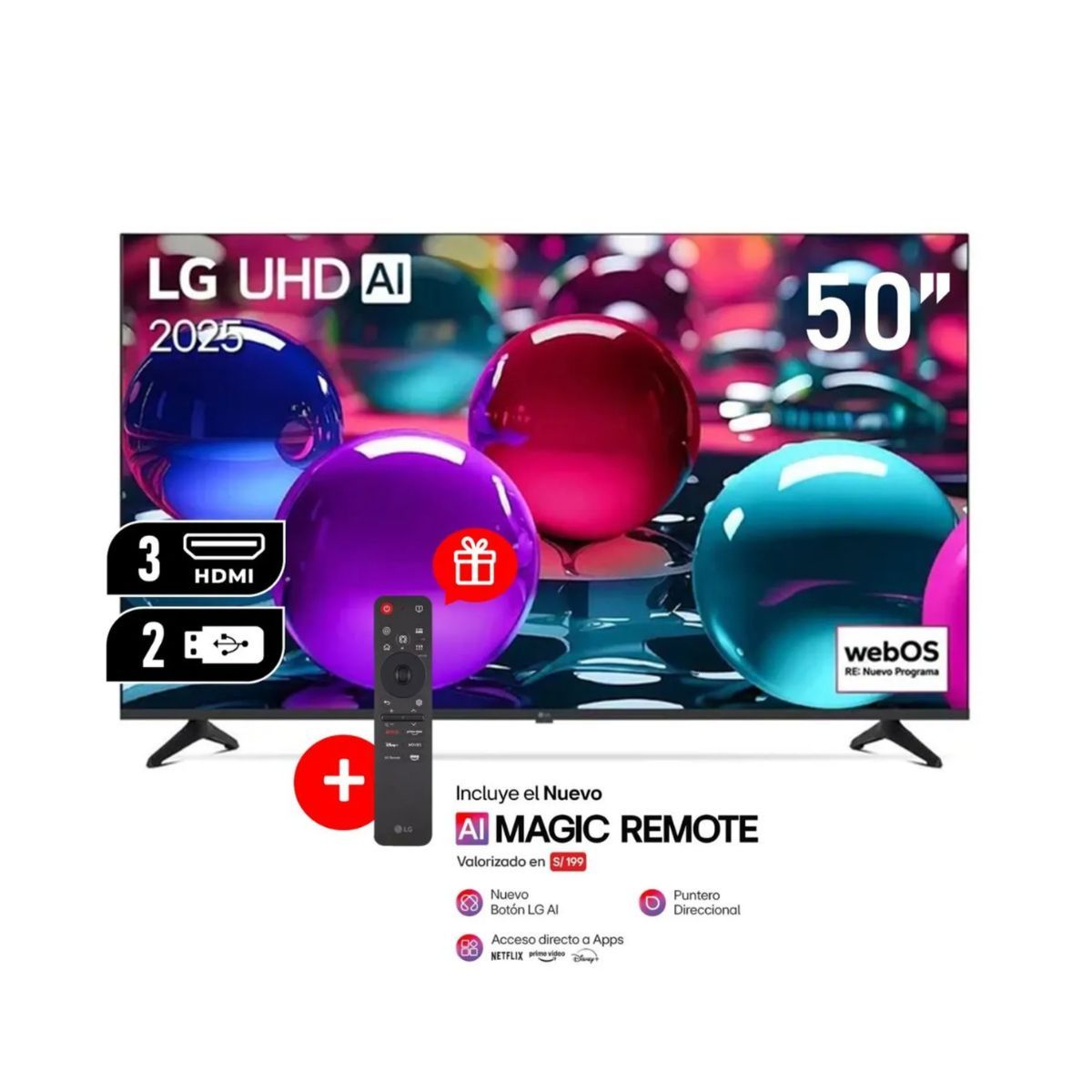 LG - Televisor Lg 50 Pulg Ultra HD 4K AI ThinQ 50UA7300 con control 2025