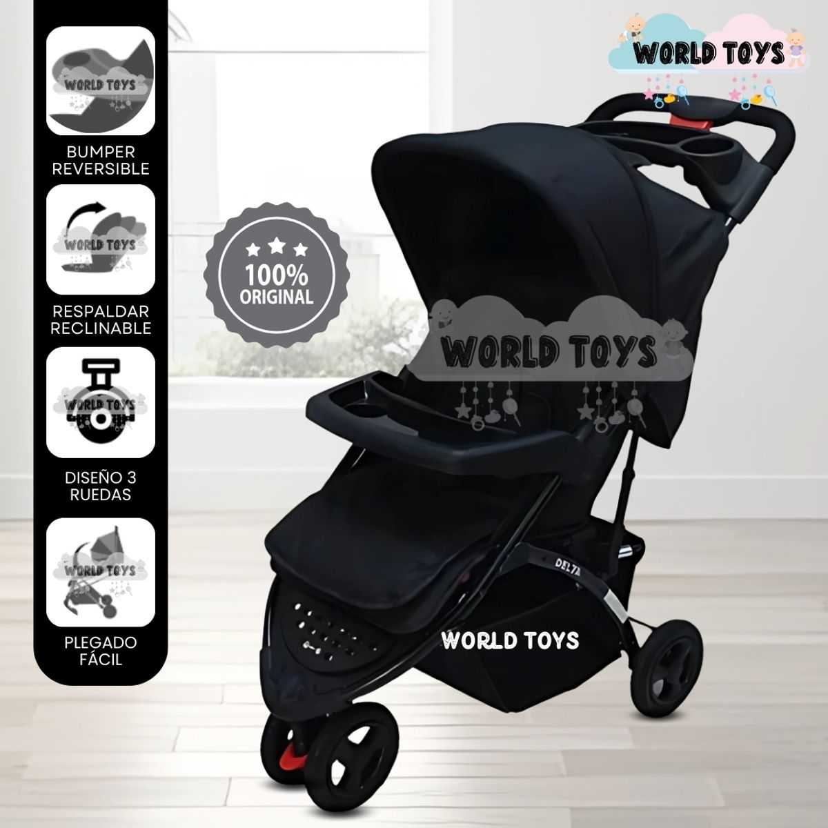 BABY - Coche Cuna Deportivo 3 ruedas «DELTA SPORT» Black