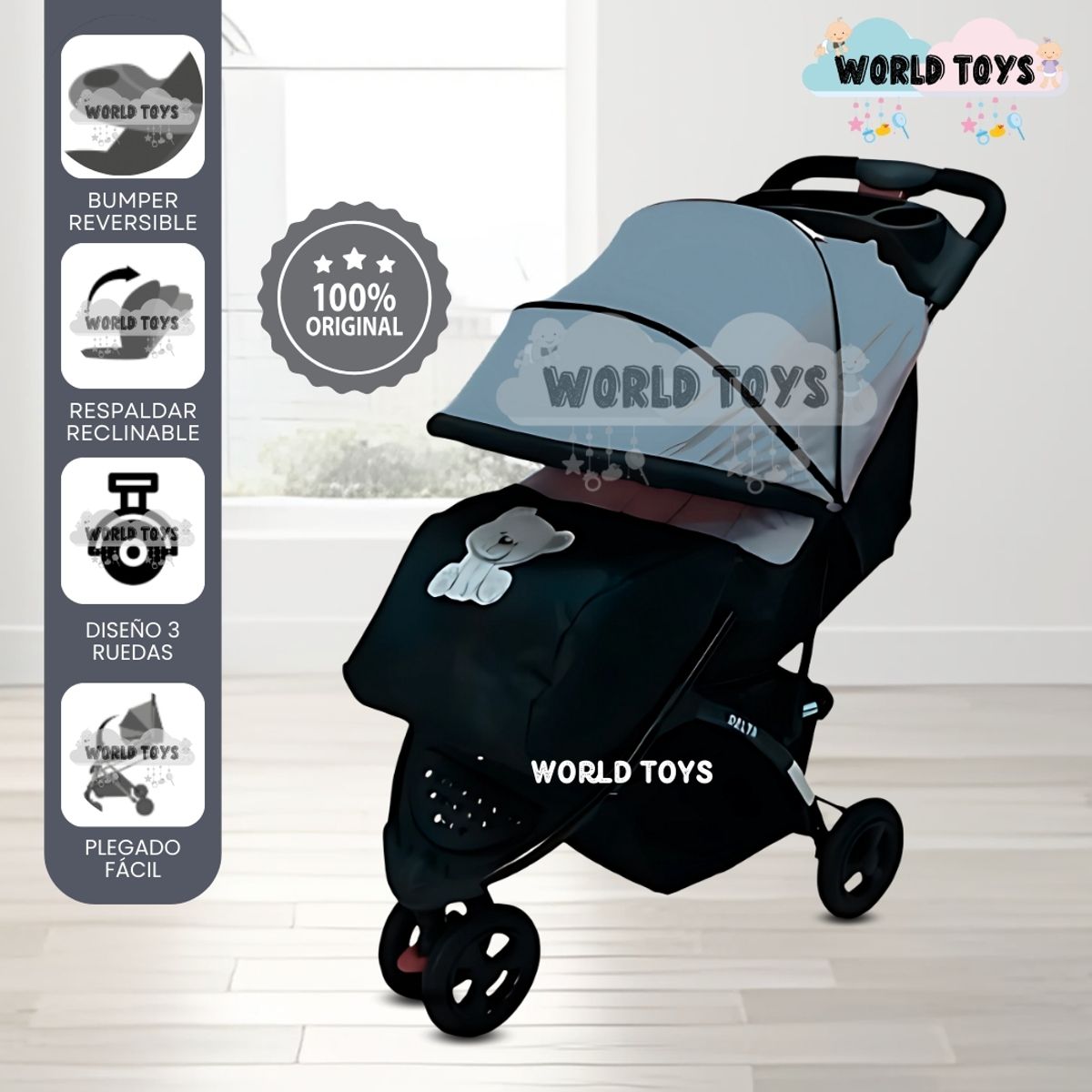 Baby - Coche Cuna Deportivo 3 ruedas «DELTA SPORT» Gray