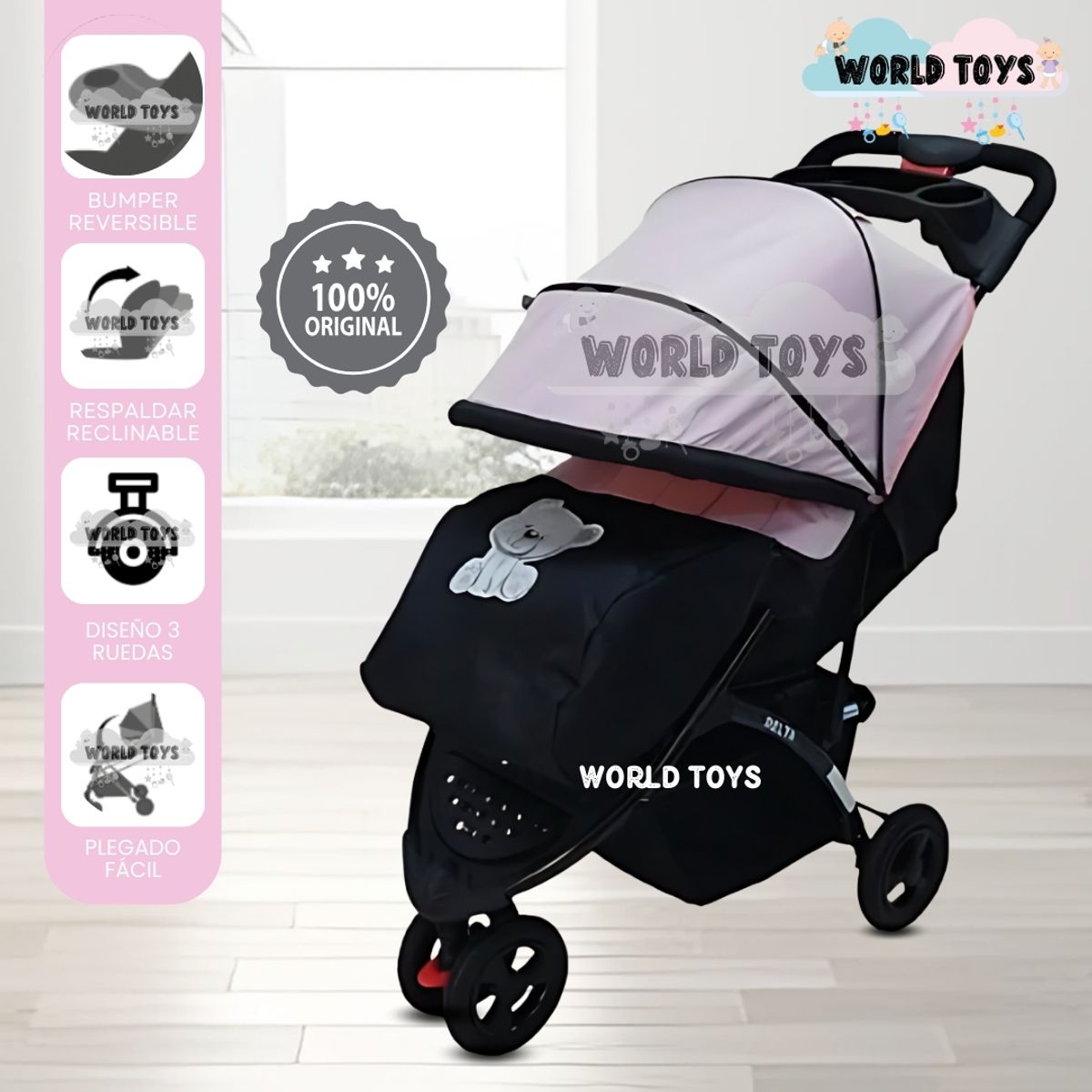 Baby - Coche Cuna Deportivo 3 ruedas «DELTA SPORT» Pink