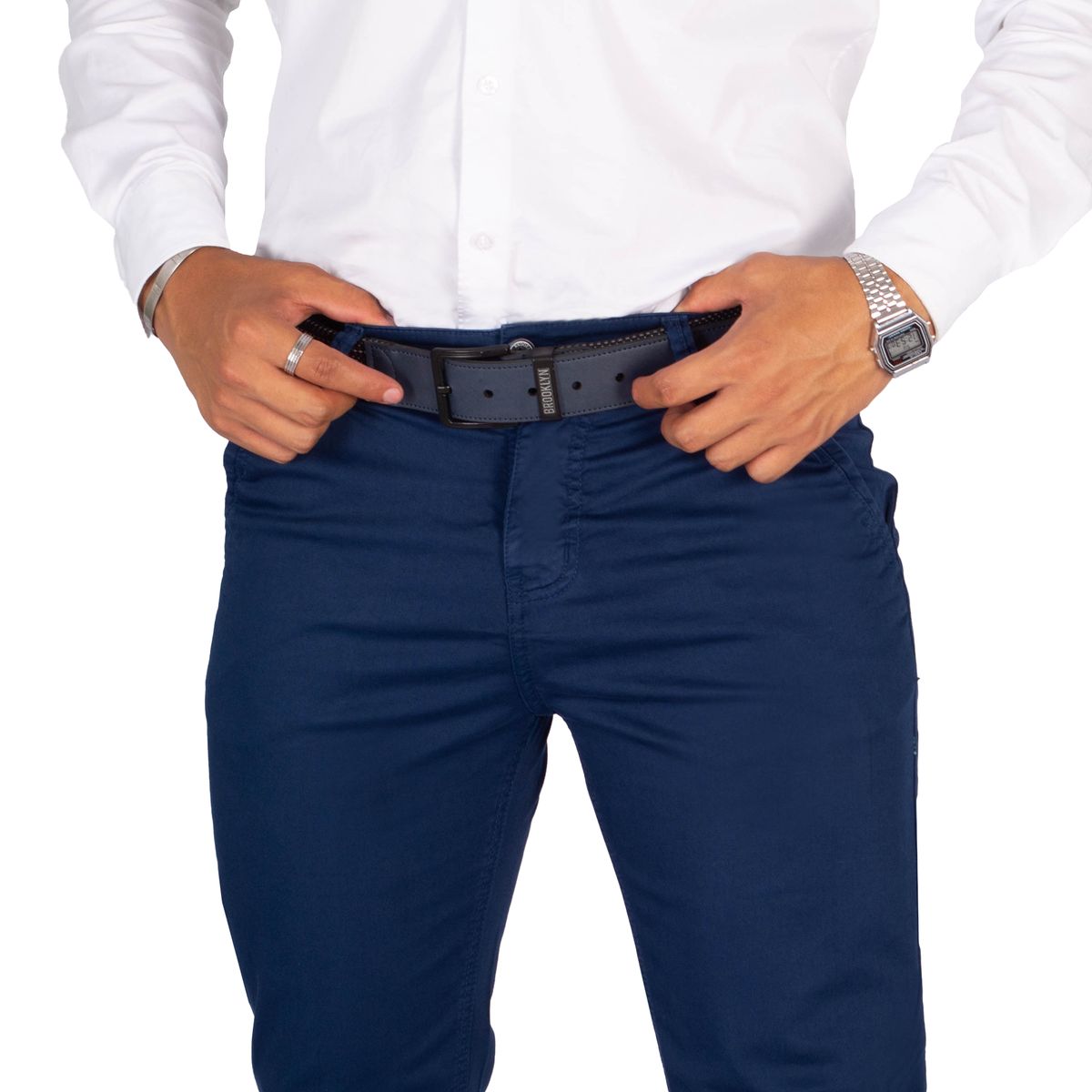 GENERICO - Pantalón de Caballero Slim Color Azúl Acero Brooklyn modelo Astor