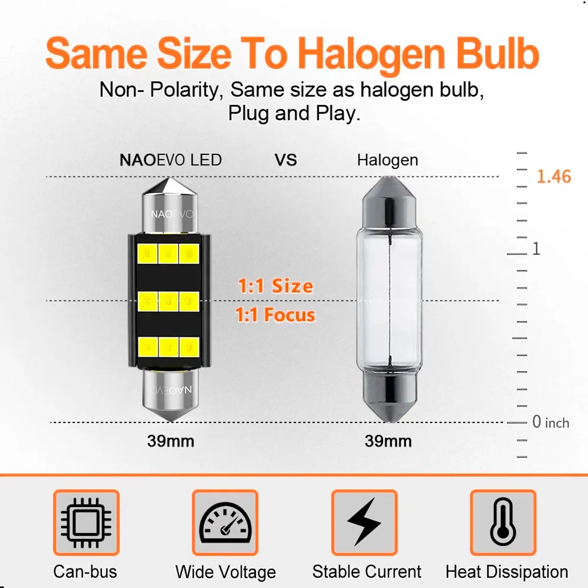 NAOEVO - Luz Bombillas Led Naoevo Festoon Canbus C5W 31 Mm X 2 Unids