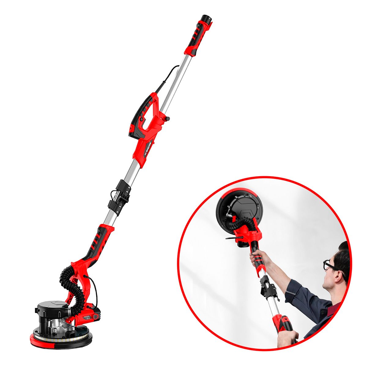 BUYPAL - Pulidora Lijadora para Pared con Aspiradora y Luz LED