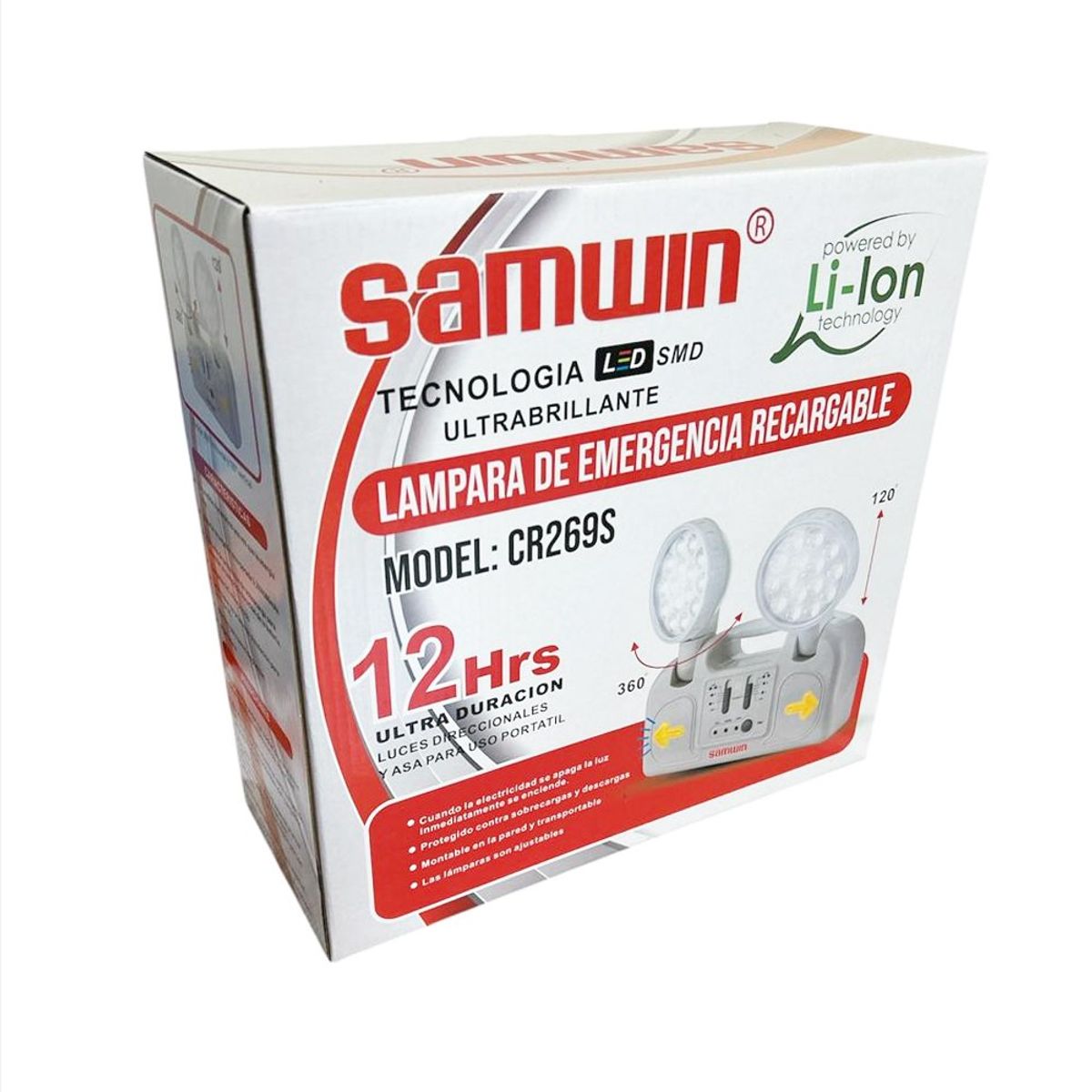 SAMWIN - Luz Lampara Led De Emergencia Recargable Samwin 12 Horas Smd