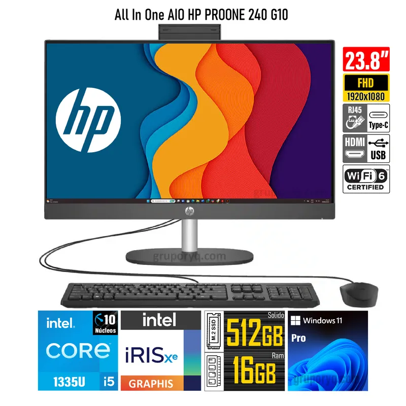 HP - All In One AIO HP PROONE 240 G10 Intel Core i5-1334U 16GB 512GB 23.8" FHD Win11