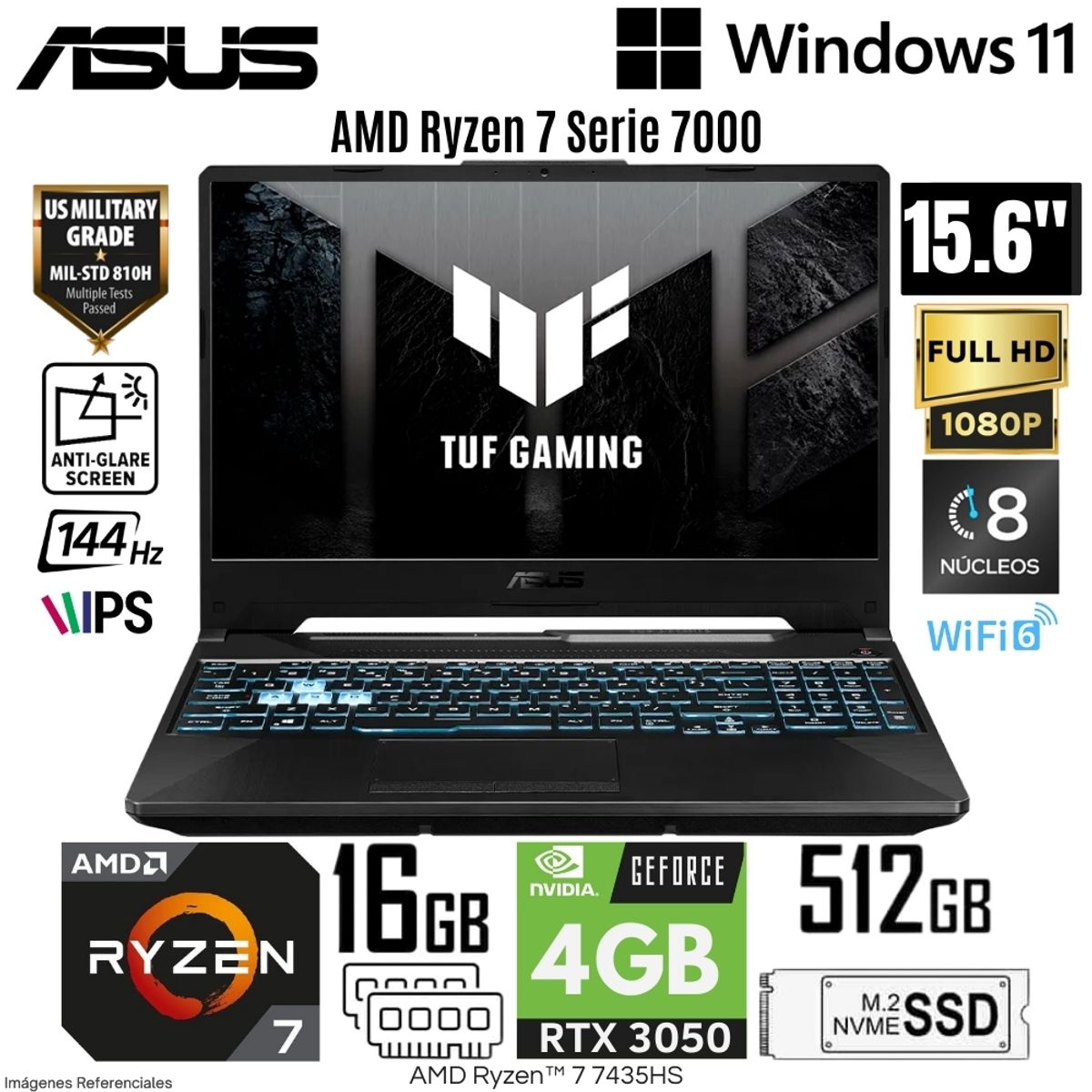 ASUS - Laptop Asus TUF Gaming A15 FA506NCR-HN019 AMD Ryzen 7 7435HS 16GB RAM 512GB SSD RTX 3050-4GB 15.6"  FHD