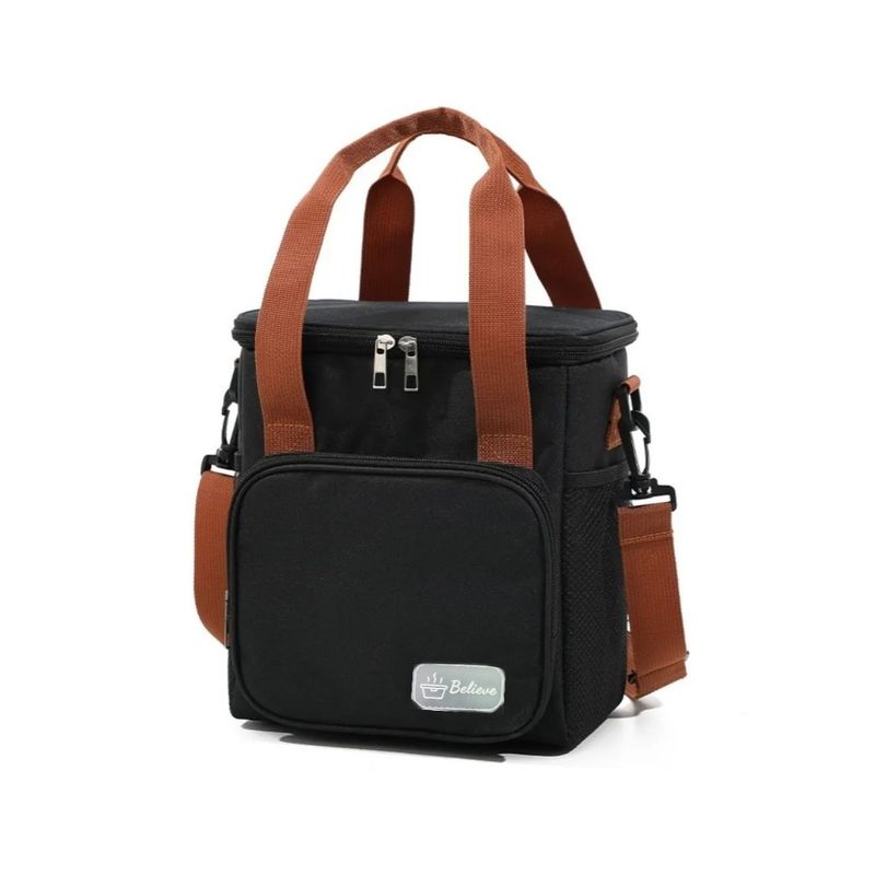 GENERICO - Lonchera portátil de gran capacidad con 2 bolsillos - NEGRO