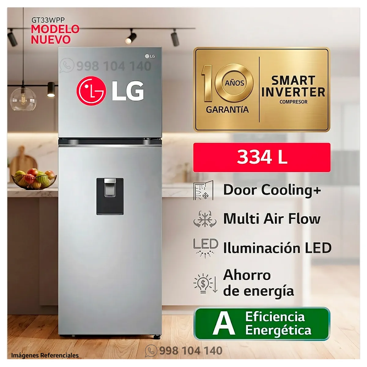 LG - Refrigeradora LG 334L GT33WPP Door Cooling Top Mount Plateada - Modelo Nuevo