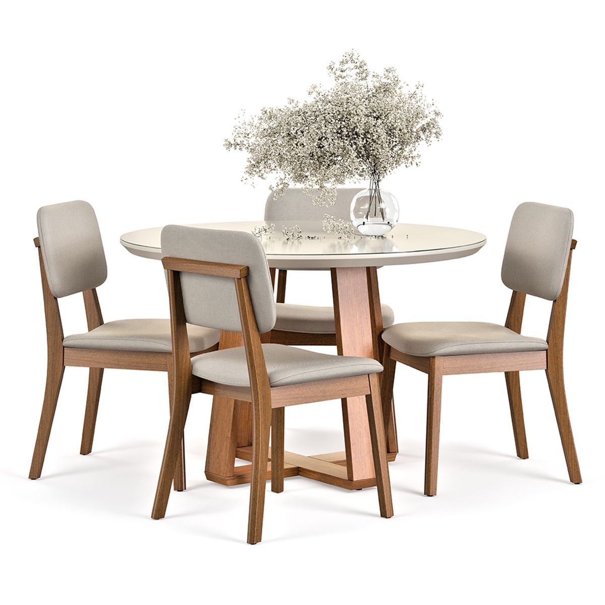 PAZART MUEBLES - COMEDOR 4 SILLAS REDONDO MADERA 1.2 CLASSIC LINO BEIGE