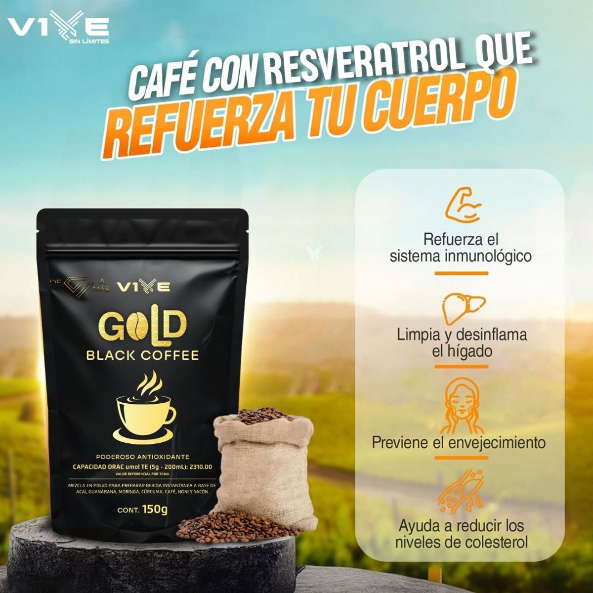 GENERICO - Gold Black Coffee-Poderoso Antioxidante-Vive Diferente & Saludable