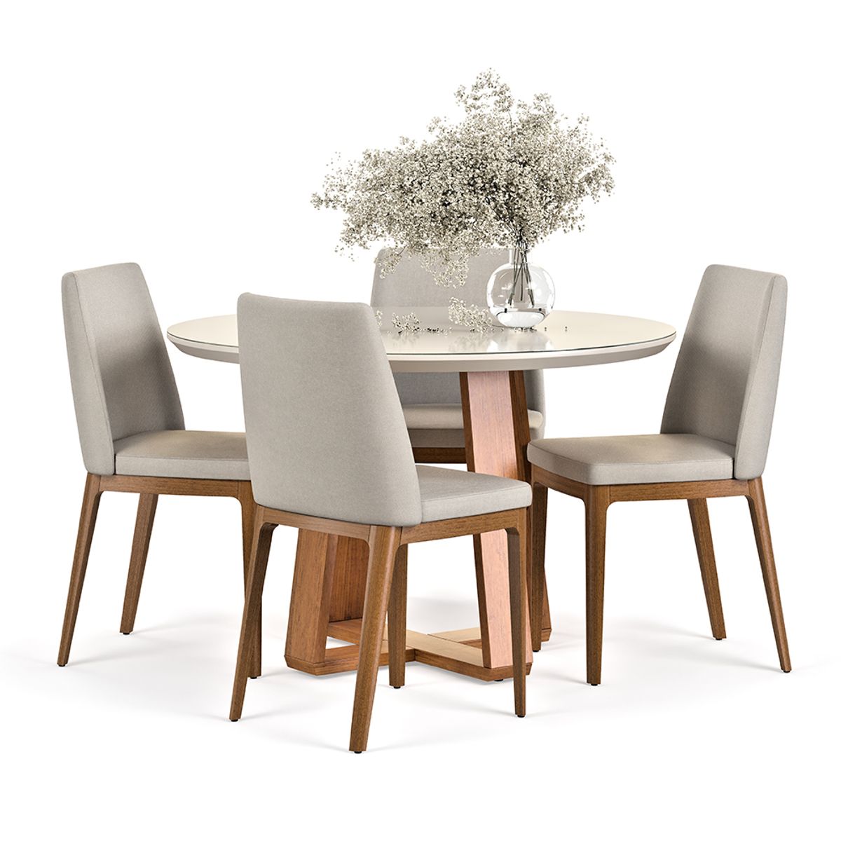 PAZART MUEBLES - COMEDOR 4 SILLAS REDONDO MADERA 1.2 CITY LINO BEIGE