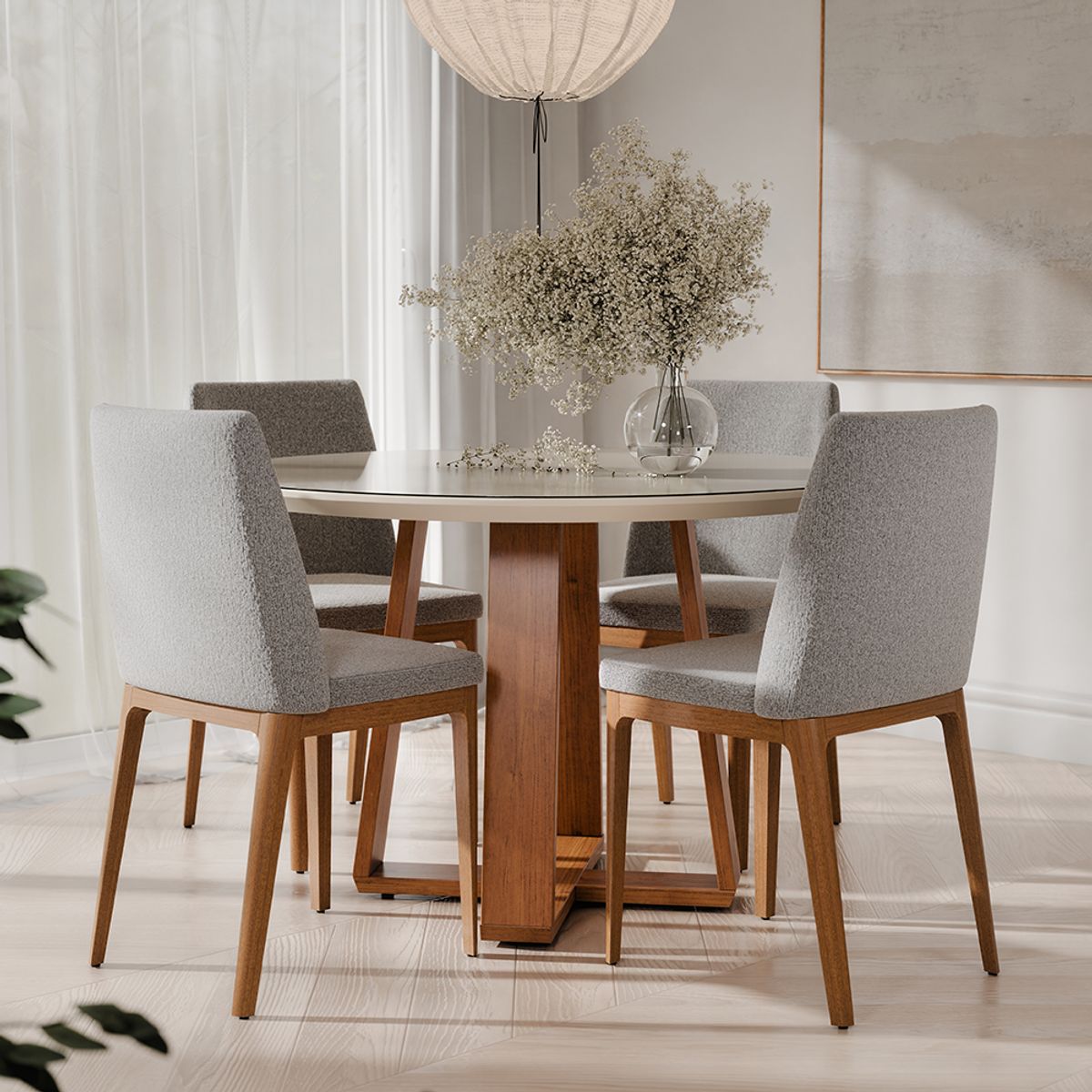 PAZART MUEBLES - COMEDOR 4 SILLAS REDONDO MADERA 1.2 CITY  BOUCLE GRIS
