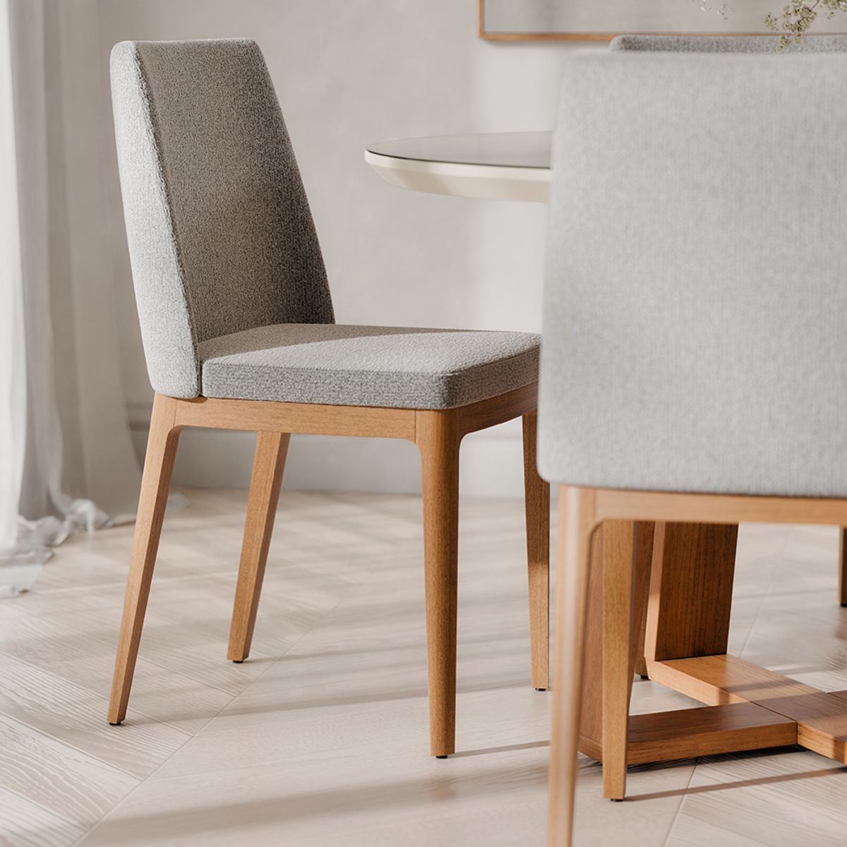 PAZART MUEBLES - COMEDOR 4 SILLAS REDONDO MADERA 1.2 CITY  BOUCLE GRIS