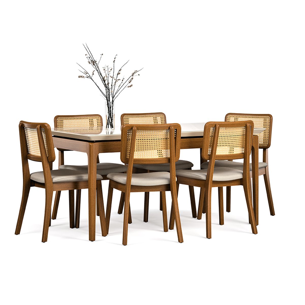 PAZART MUEBLES - COMEDOR 6 SILLAS MADERA RATTAN LINO BEIGE