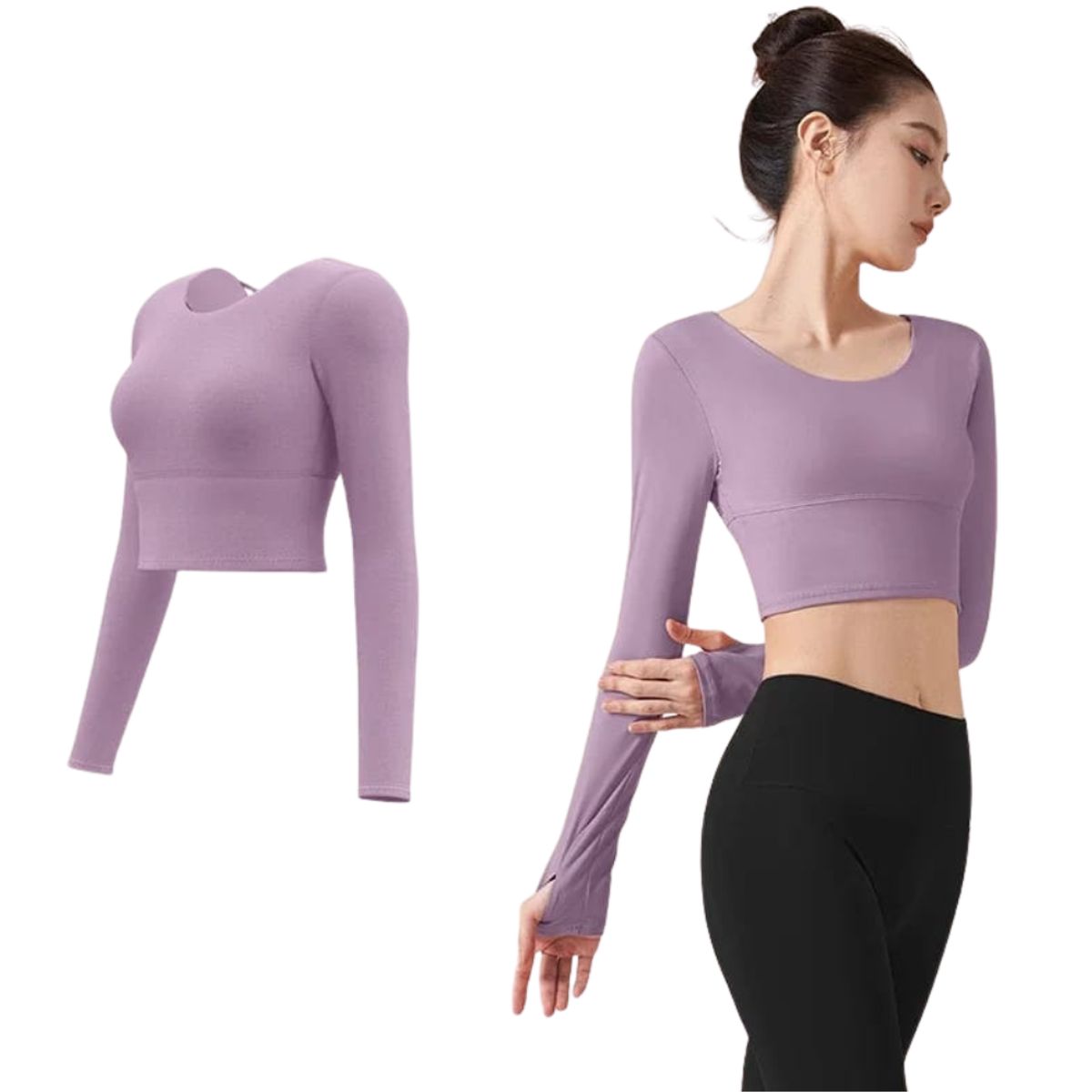 GENERICO - Top Deportivo Manga Larga con Copas - Espalda Cruzada