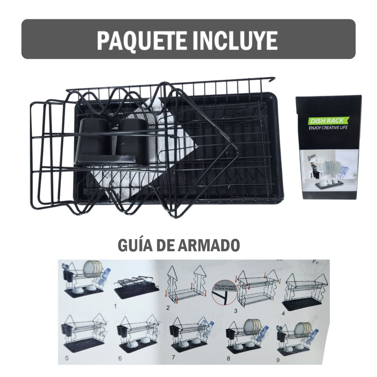 GENERICO - Escurridor de Platos 2 Niveles Plegable con Porta Cubiertos