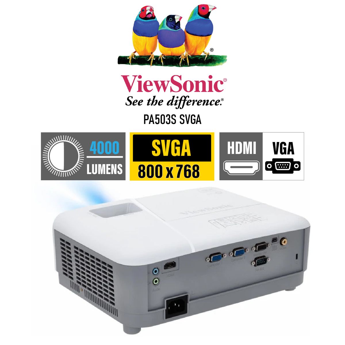 VIEWSONIC - Proyector ViewSonic PA503S SVGA DPL HDMI VGA