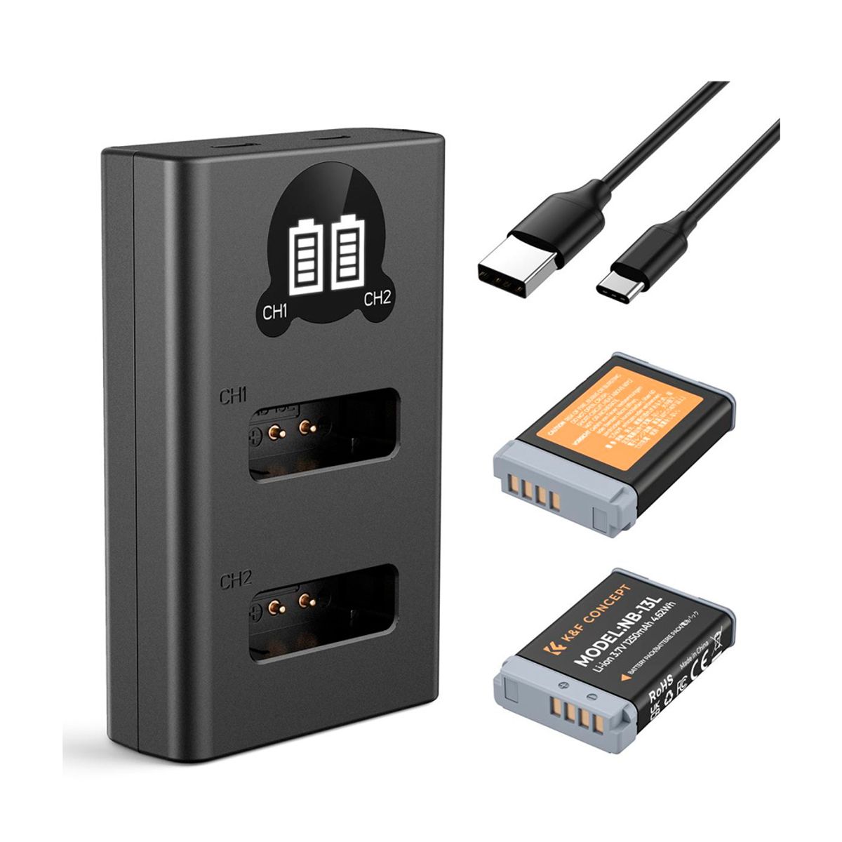 K&F CONCEPT - Cargador Doble K&F Concept + 2 Baterias NB-13L KF28.0043