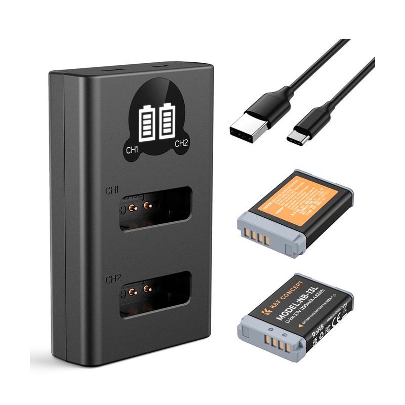 K&F CONCEPT - Cargador Doble K&F Concept + 2 Baterias NB-13L KF28.0043