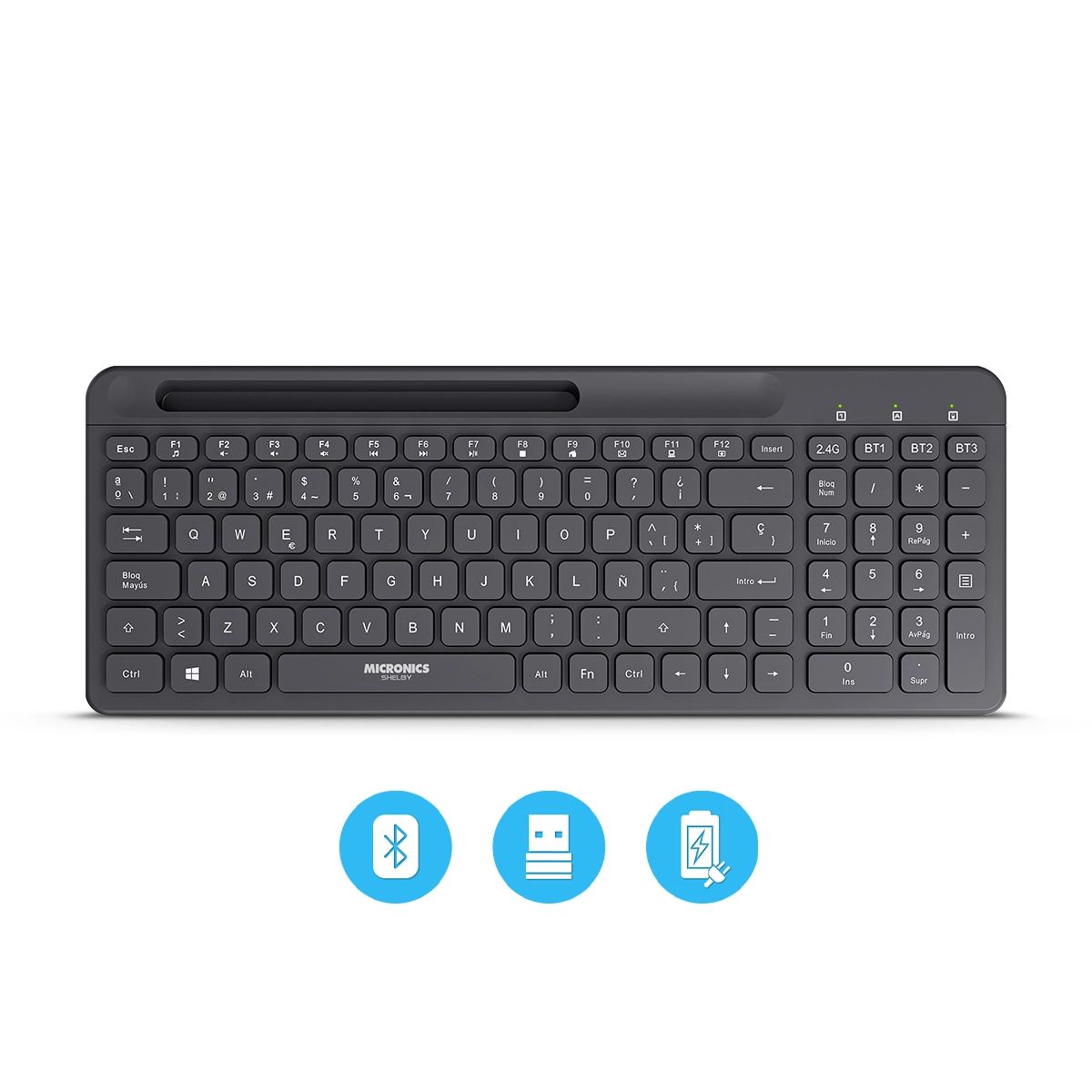 MICRONICS - Teclado 3 Modos: BT/Inalambrico/Recargable Micronics Shelby K605-3m