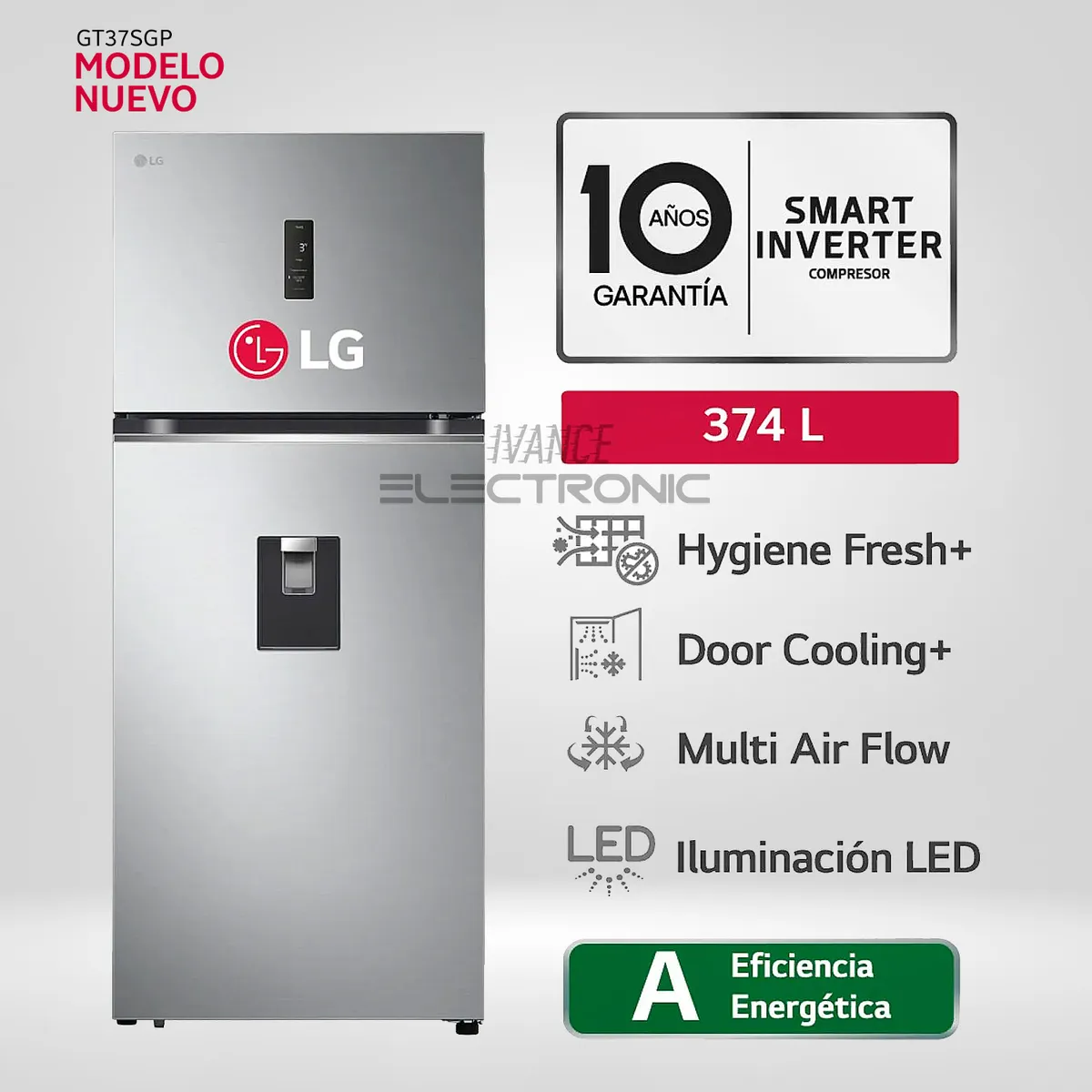 LG - Refrigeradora LG Top Freezer con DoorCooling y Hygiene Fresh 374L GT37SGP_.