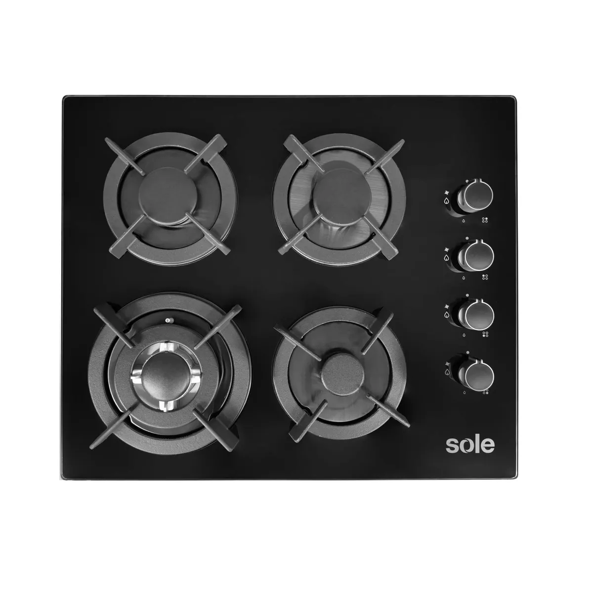 SOLE - Cocina Encimera Vidrio Templado 60cm 4 hornillas Black Sole SOLCO068