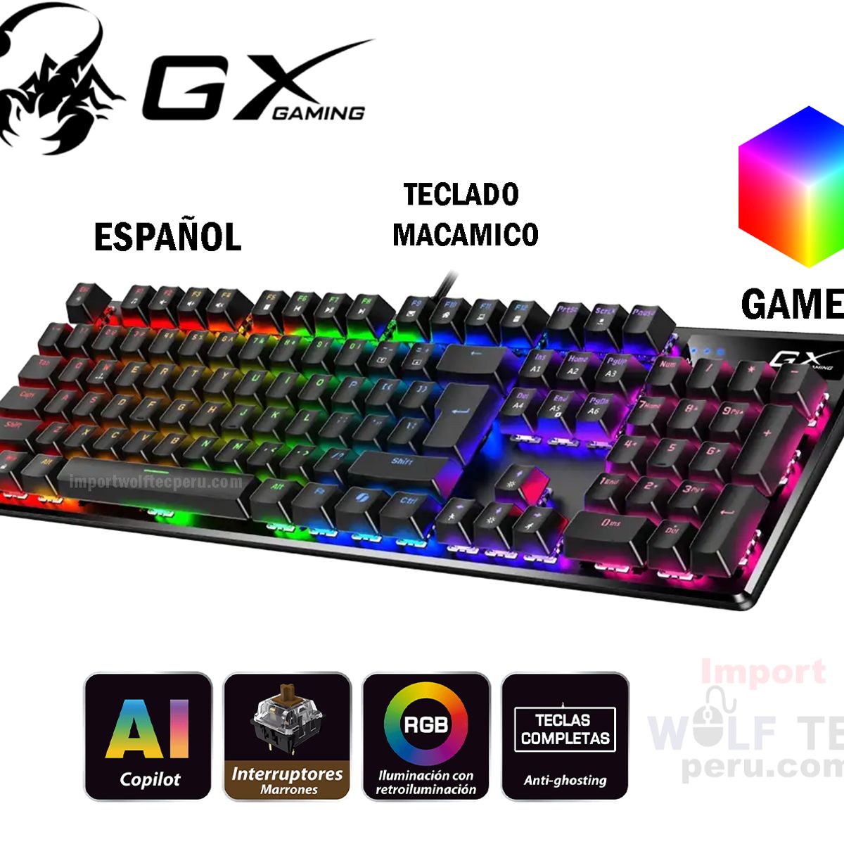 GENIUS GX - Teclado Genius Gx Scorpion K12 Gaming Rgb Led Mechanical Usb AI Brown