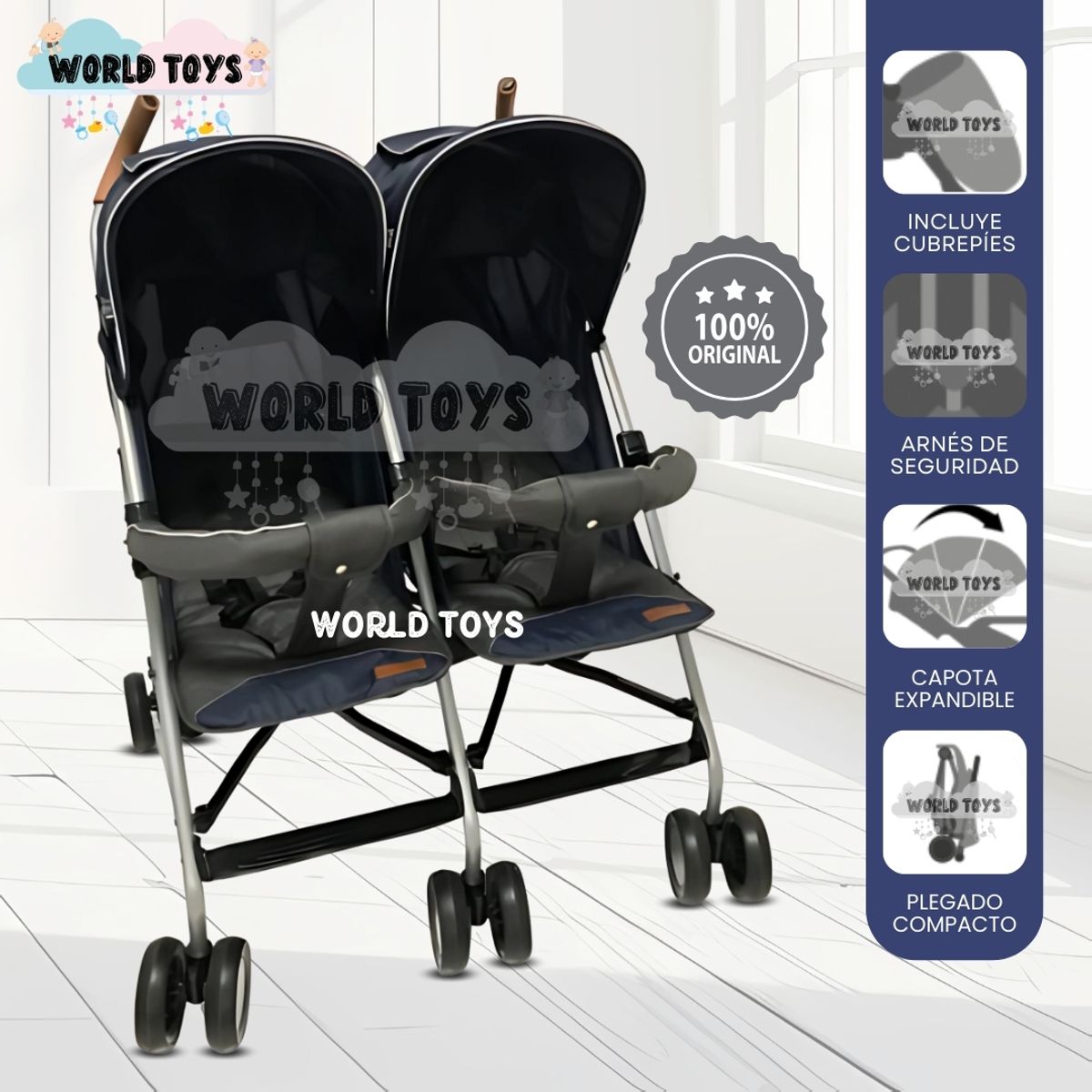 Baby - Coche Cuna Bastón Mellicero «EBABY GOLD» Blue