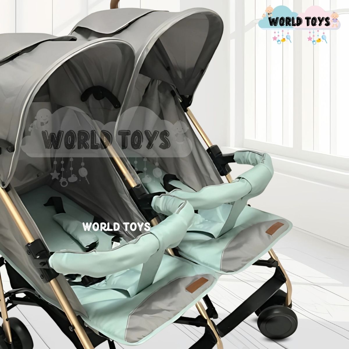 BABY - Coche Cuna Bastón Mellicero «EBABY GOLD» Light Green