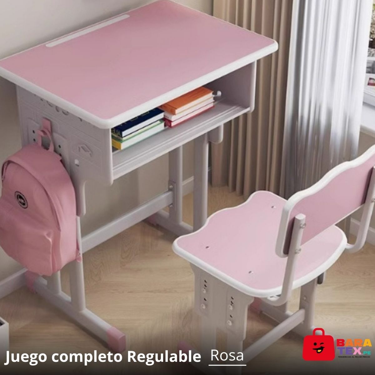 GENERICO - Juego de Escritorio y Silla Infantil Regulable  Color Rosa