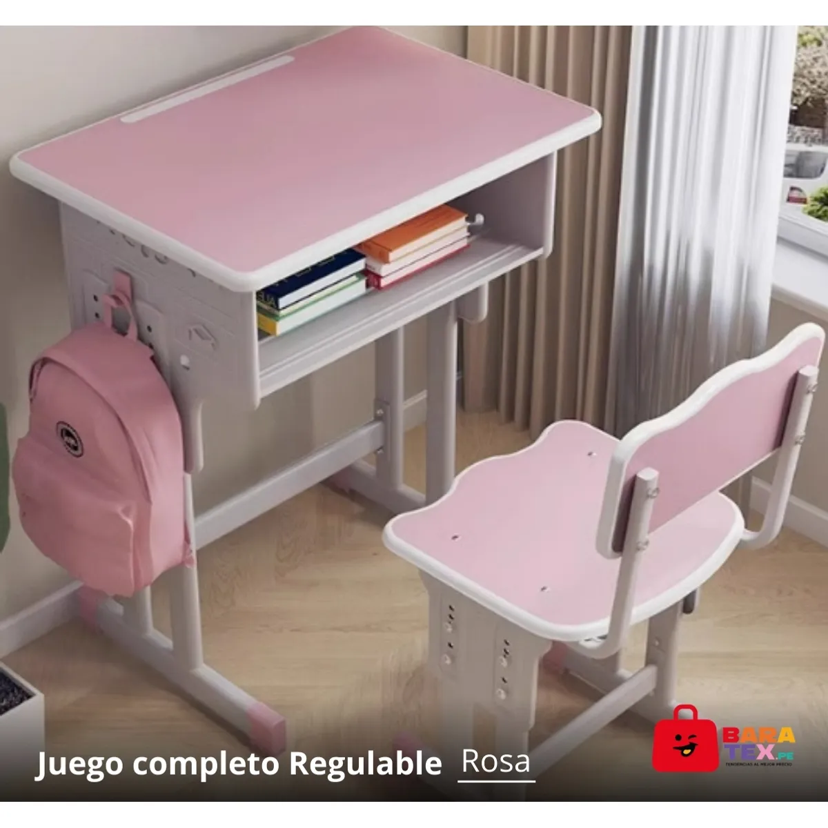 GENERICO - Juego de Escritorio y Silla Infantil Regulable  Color Rosa