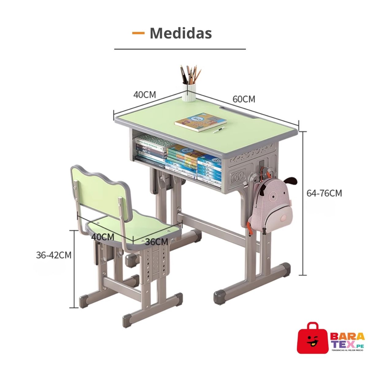 GENERICO - Juego de Escritorio y Silla Infantil Regulable  Color Rosa