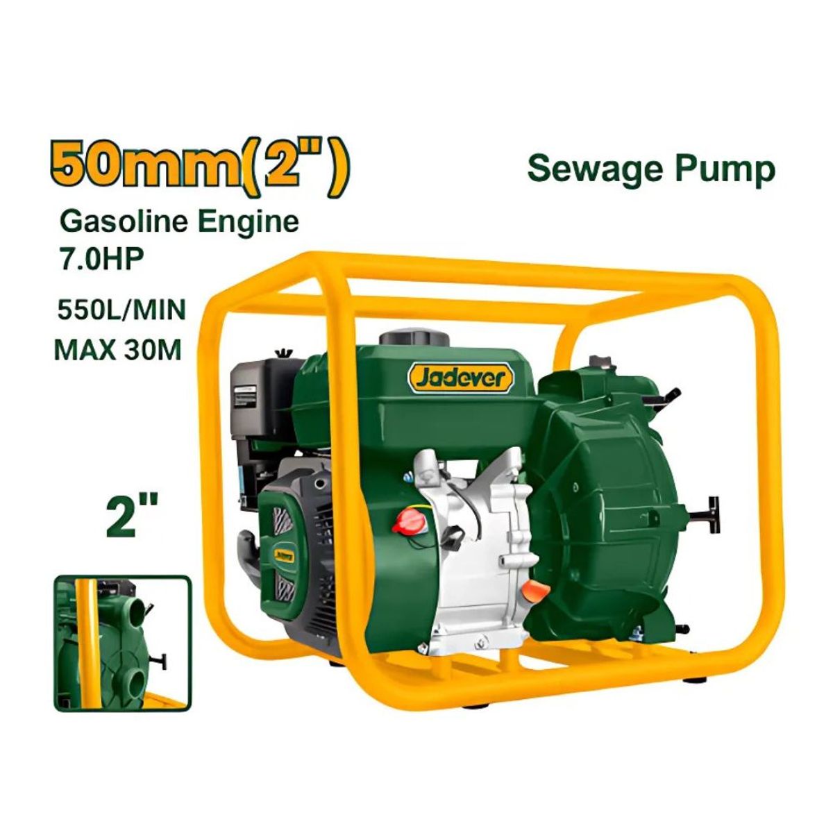 GENERICO - Motobomba Gasolinera 2Pulg Motor 7HP 550L JADEVER - JDGW1A21
