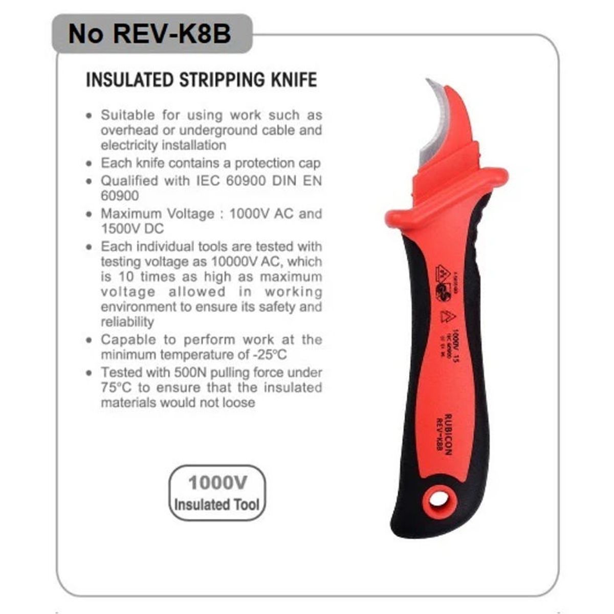 RUBICON - CUCHILLA ELECTRICISTA 1000 VOLTIOS CURVA REV-K8B RUBICON pza - 119242