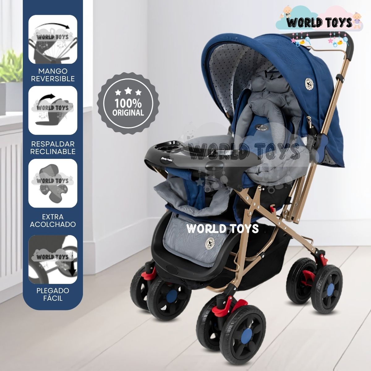 BABY - Coche Cuna Baby Happy «VINTAGE CLASIC II» Blue