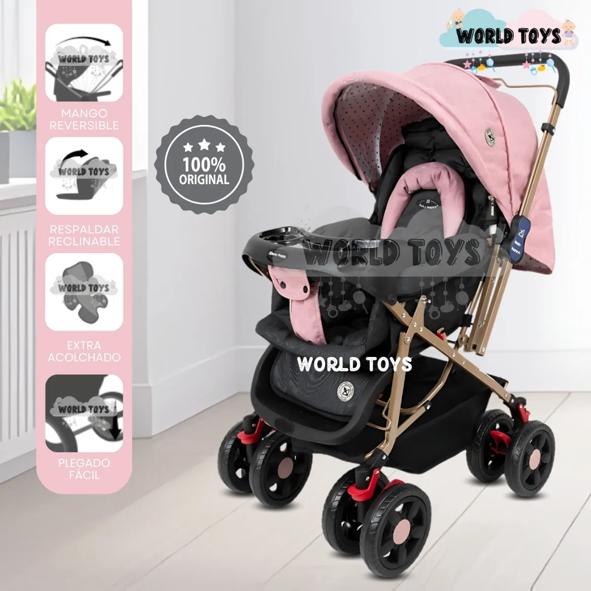 BABY - Coche Cuna Baby Happy «VINTAGE CLASIC II» Pink