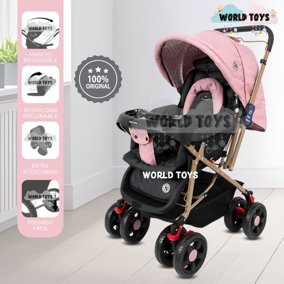 BABY - Coche Cuna Baby Happy «VINTAGE CLASIC II» Pink
