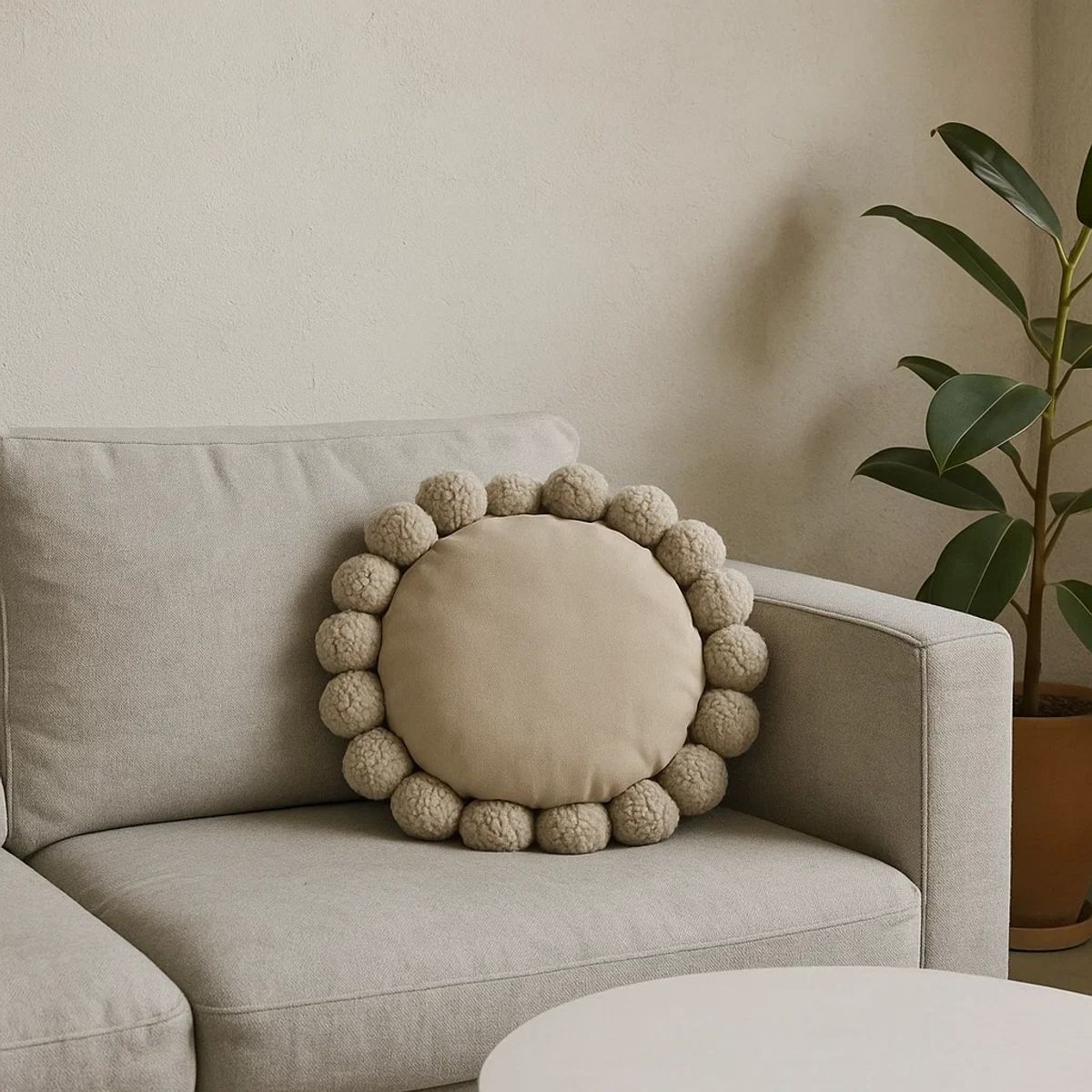 GENERICO - Cojín Redondo Pom Pom  Camel 45x45 cm