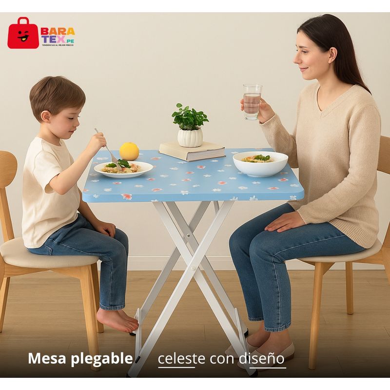 GENERICO - Mesa Plegable multiusos con diseño Celeste con flores
