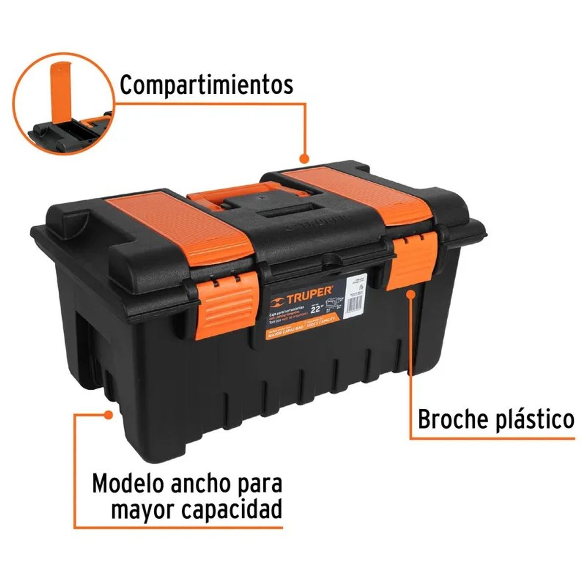 TRUPER - Caja para herramienta de 22 con doble compartimentos Truper