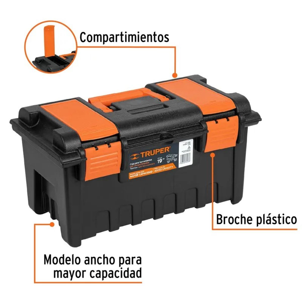TRUPER - Caja para herramienta de 19 con doble compartimentos Truper