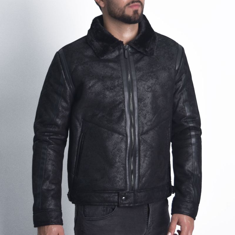 THE CULT - Casaca EcoCuero Craquelado Cuello Convertible Perfect Fit Estilo Biker SG