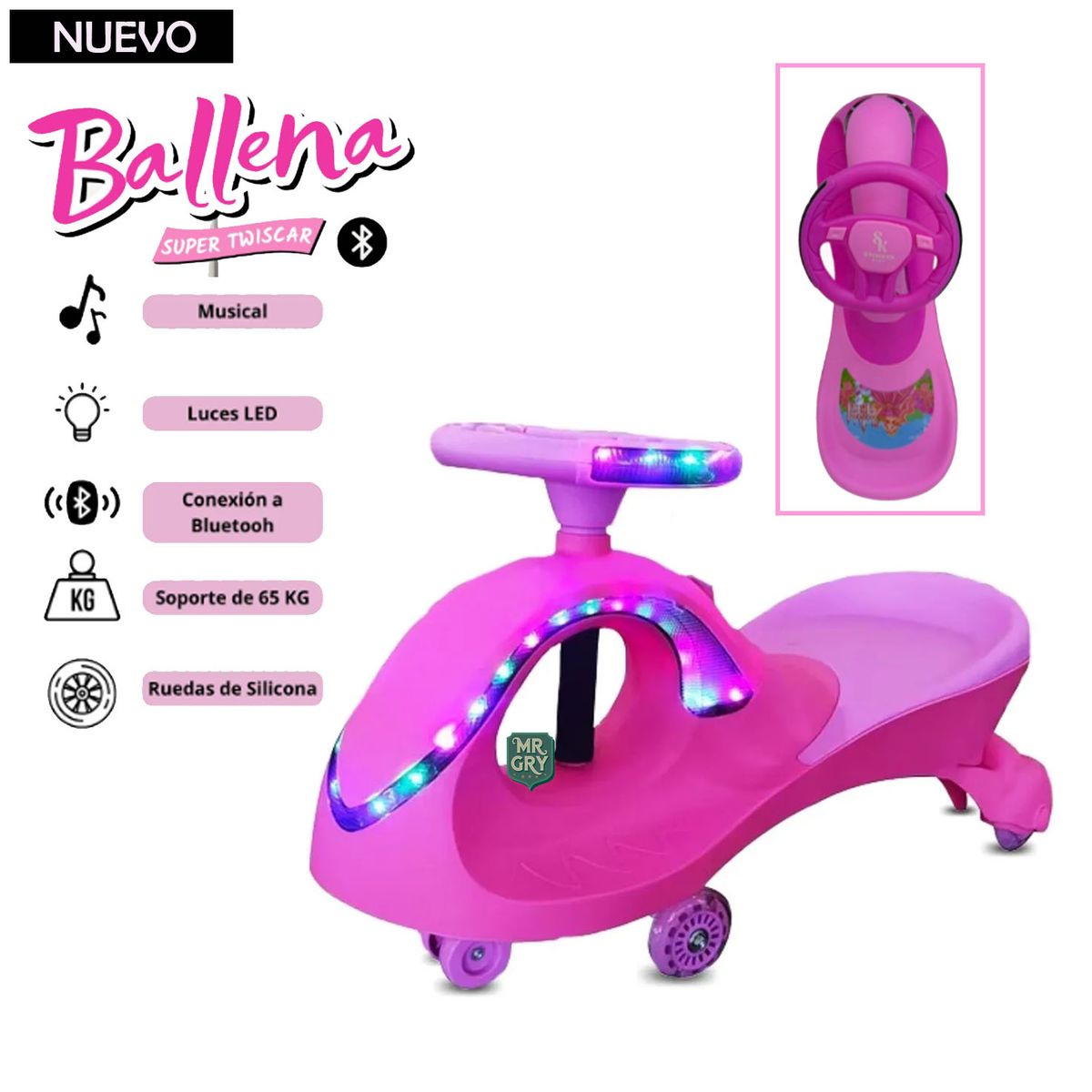 STOKKER BABY - Twiscar ballena Musical con Luces Bluetooth Rosado