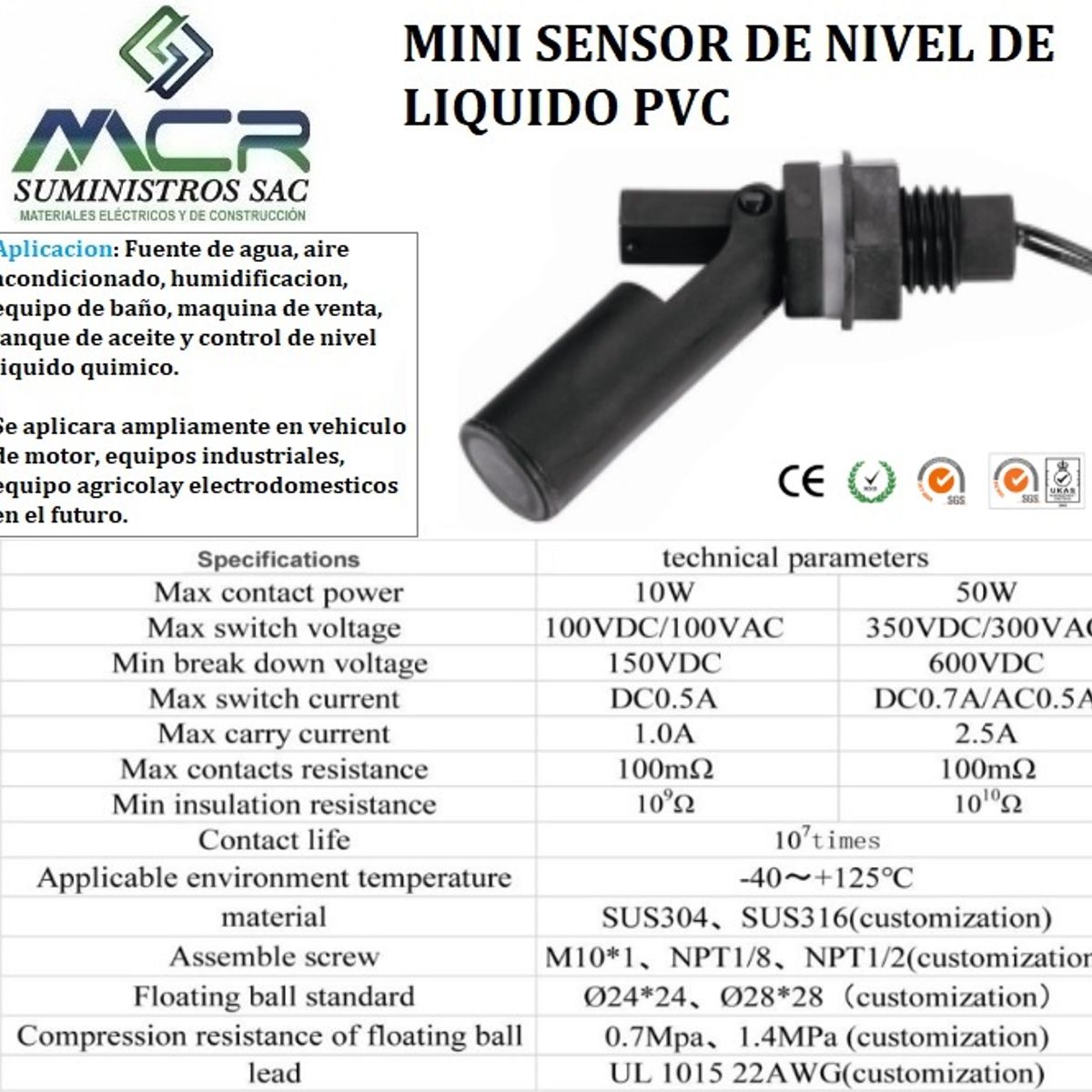 GENERICO - MINI SENSOR DE NIVEL DE LIQUIDO EN PVC