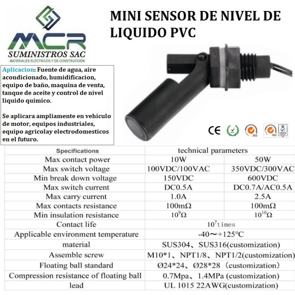 GENERICO - MINI SENSOR DE NIVEL DE LIQUIDO EN PVC