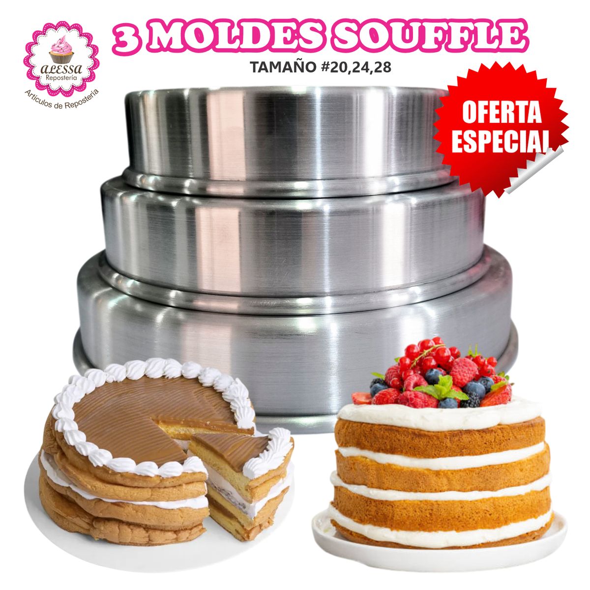 GENERICO - Set de 3 Moldes de Souffle para Repostería N°20, 24 y 28