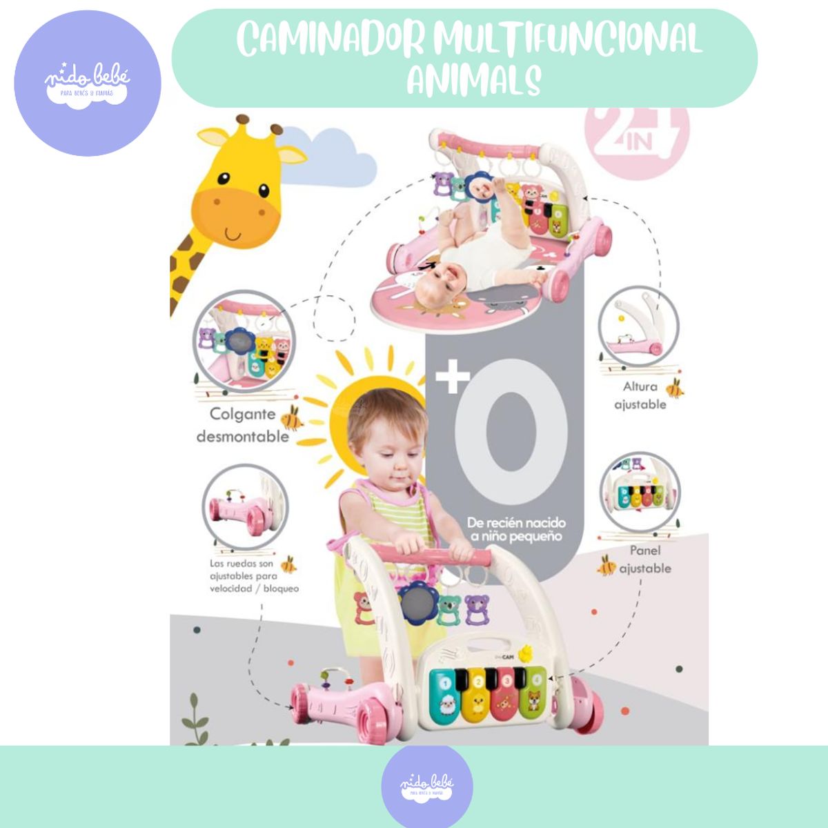 BABY - Gimnasio Multifuncional Caminador 2 EN 1 Bluethooh