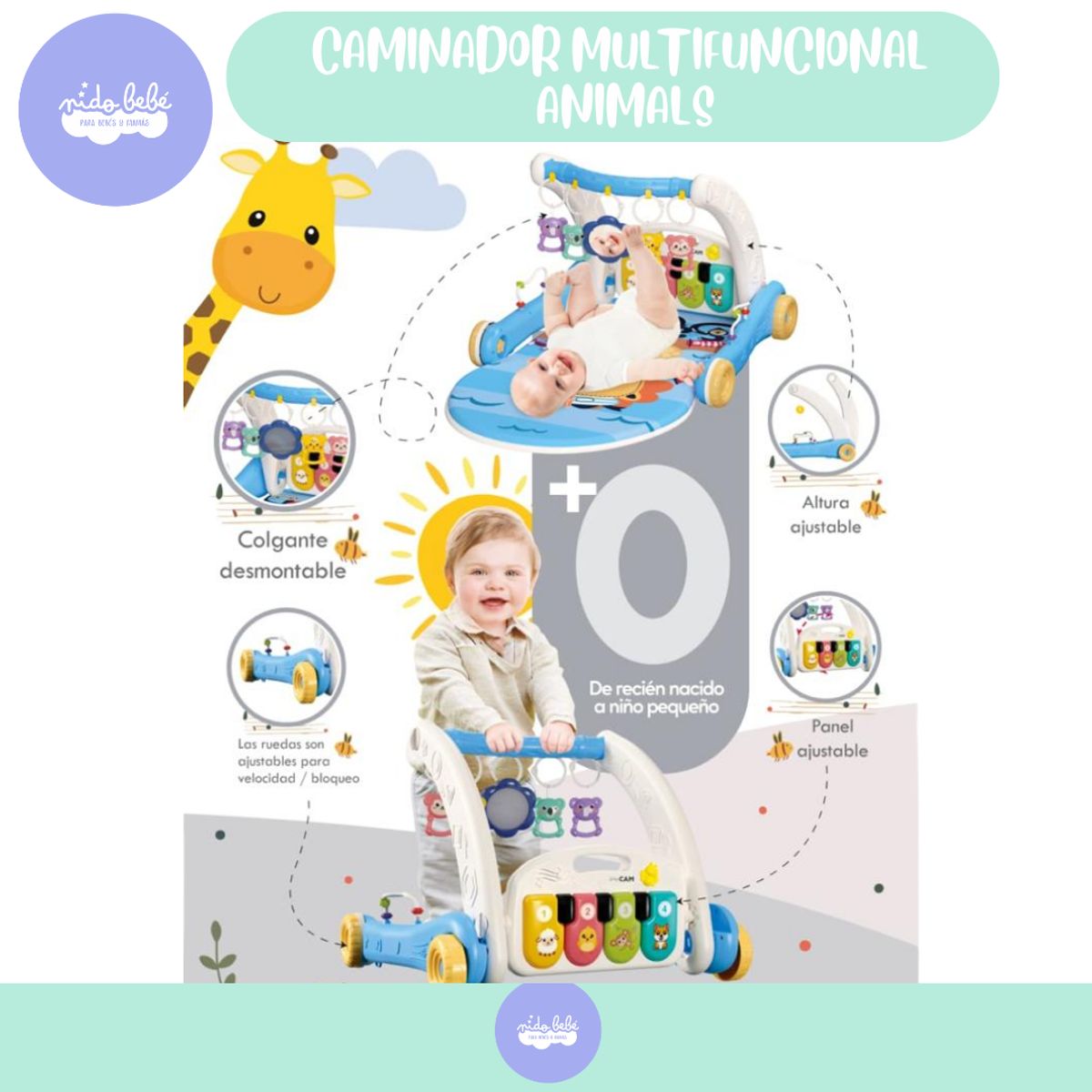 BABY - Gimnasio Multifuncional Caminador 2 EN 1 PLOMO Bluethooh